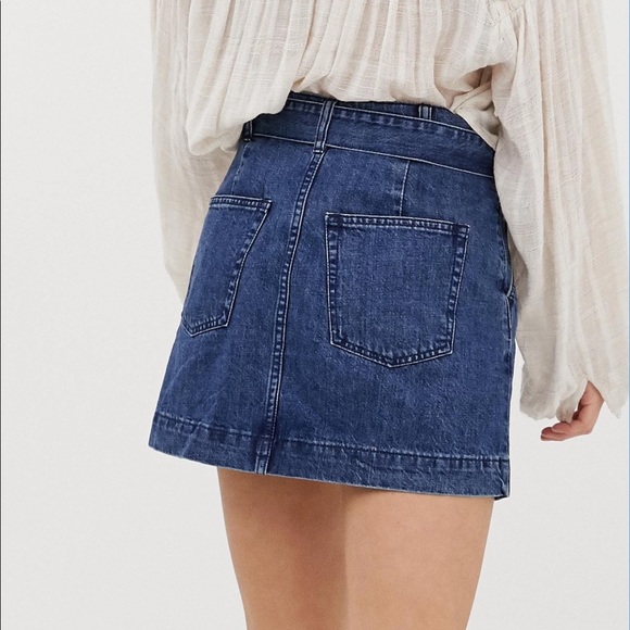 WE THE FREE Free People Jade Belted A Line Denim Skirt - Picture 7 of 7